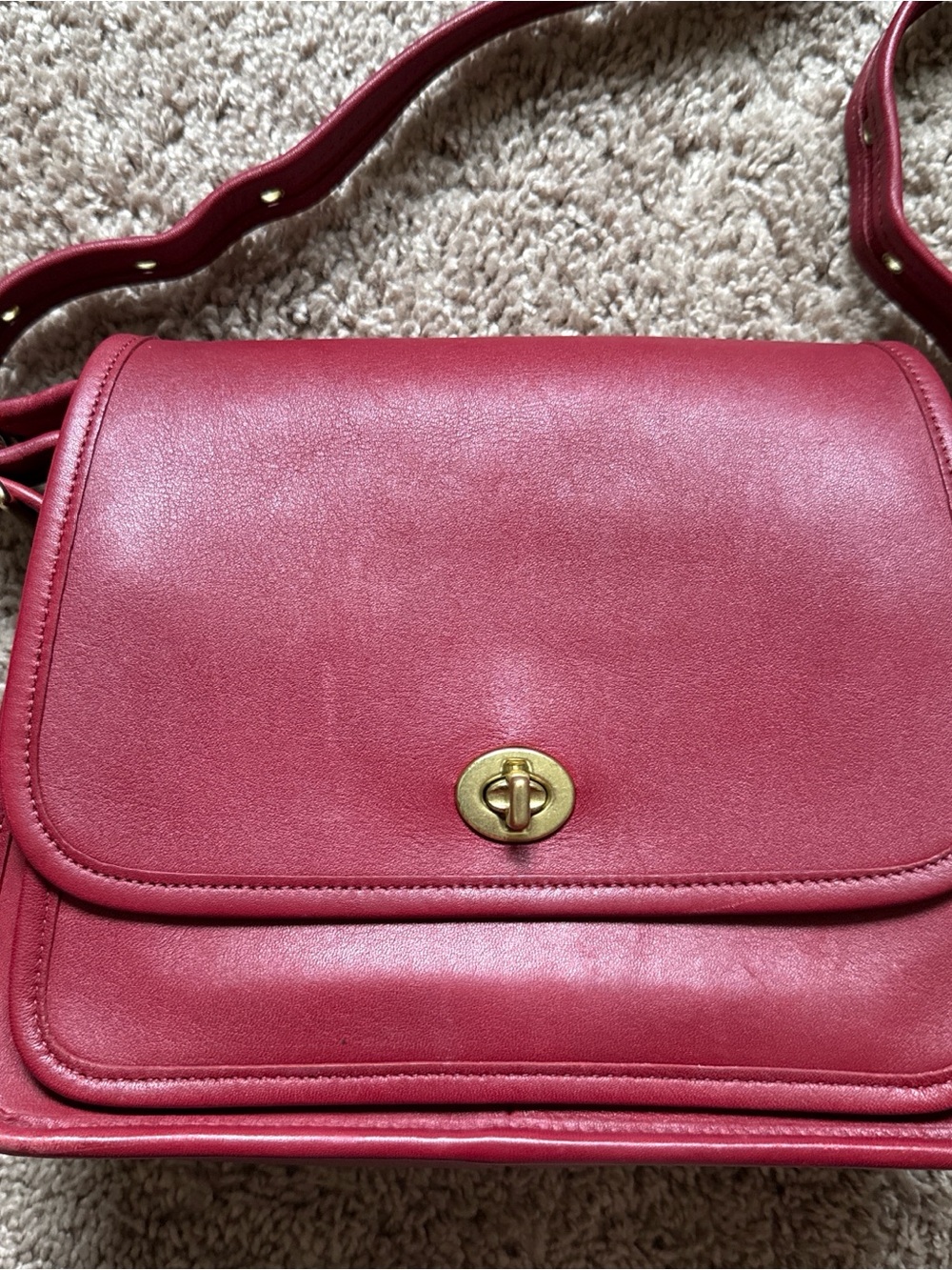 Vintage Red Leather Coach Rambler Turn-Lock Crossbody Bag